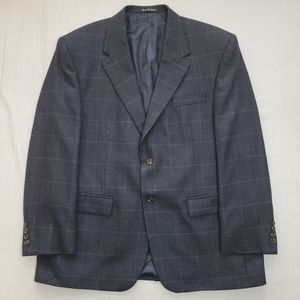 Lauren Ralph Lauren Sport Coat Mens 46R Navy Windowpane Wool Herringbone Blazer